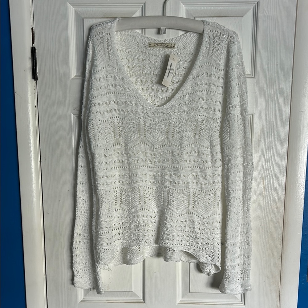 NWT Sundance White V-Neck Sweater Knit Classic